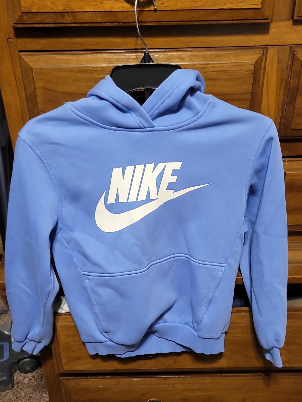 Nike Boys Sky Blue Pullover Hoodie with White Logo